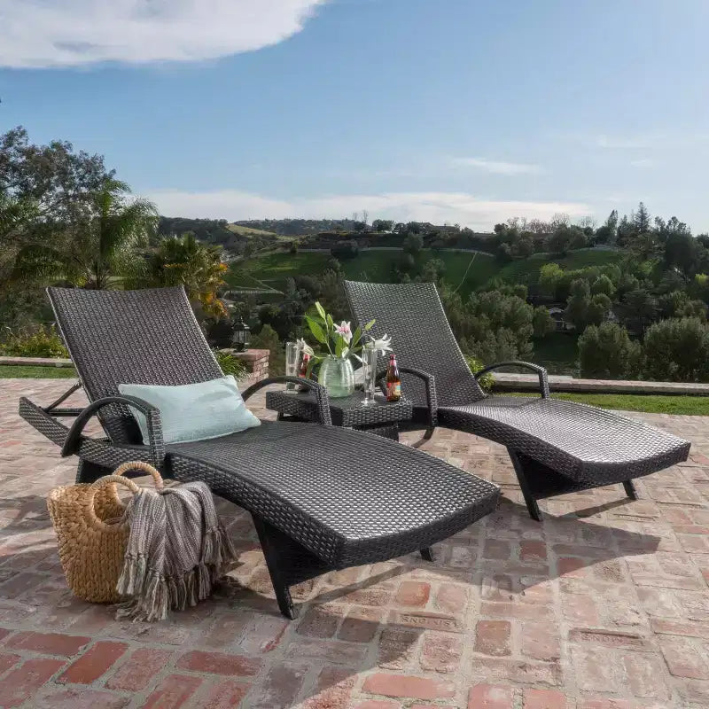 GDFStudio Soleil Set Salotto da Esterno in Vimini 3 Pezzi con Chaise Longue Braccioli Regolabili