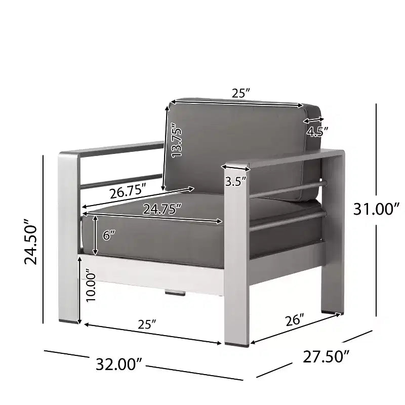 GDFStudio Set Chiostro da Esterno Crested Bay a 4 Posti in Alluminio con Braciere Grigio Chiaro