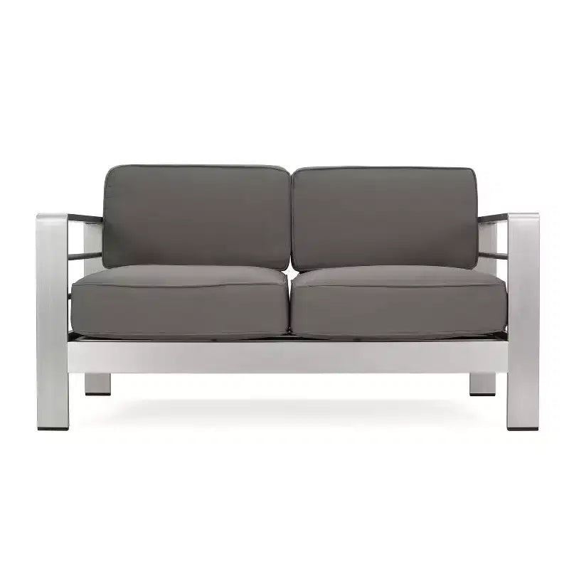 GDFStudio Set Chiostro da Esterno Crested Bay a 4 Posti in Alluminio con Braciere Grigio Chiaro