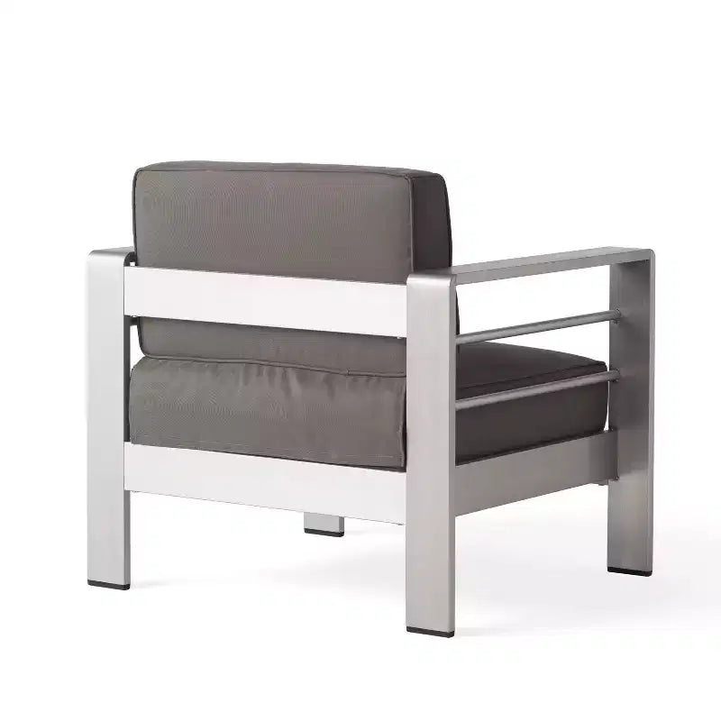 GDFStudio Set Chiostro da Esterno Crested Bay a 4 Posti in Alluminio con Braciere Grigio Chiaro