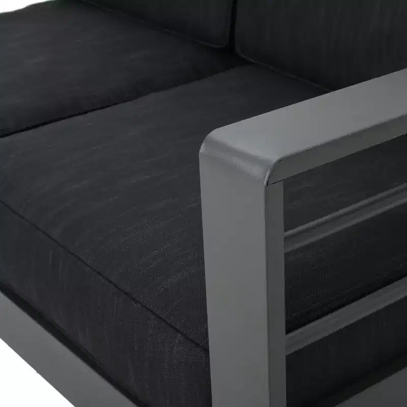 GDFStudio Set Chiostro da Esterno Crested Bay a 4 Posti in Alluminio con Braciere Grigio Chiaro