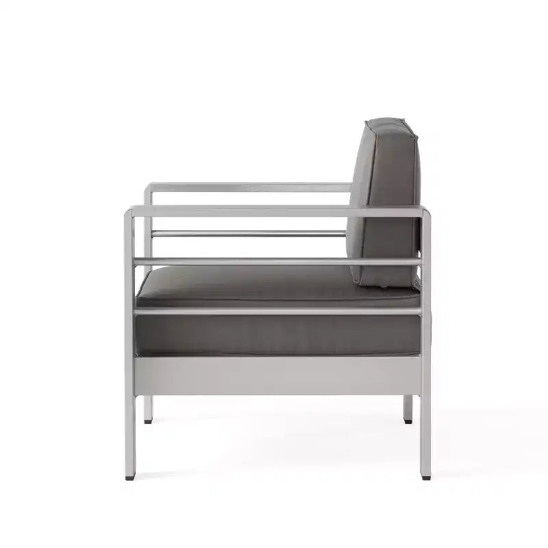 GDFStudio Crested Bay Set da conversazione da esterno a 4 posti in alluminio con braciere grigio scuro