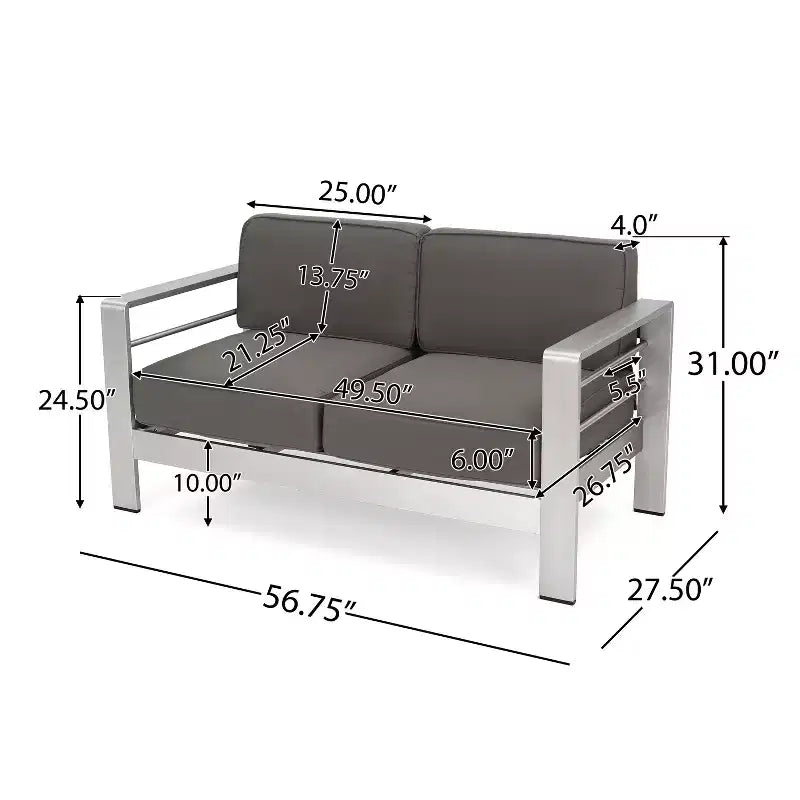 GDFStudio Crested Bay Set da conversazione da esterno a 4 posti in alluminio con braciere grigio scuro