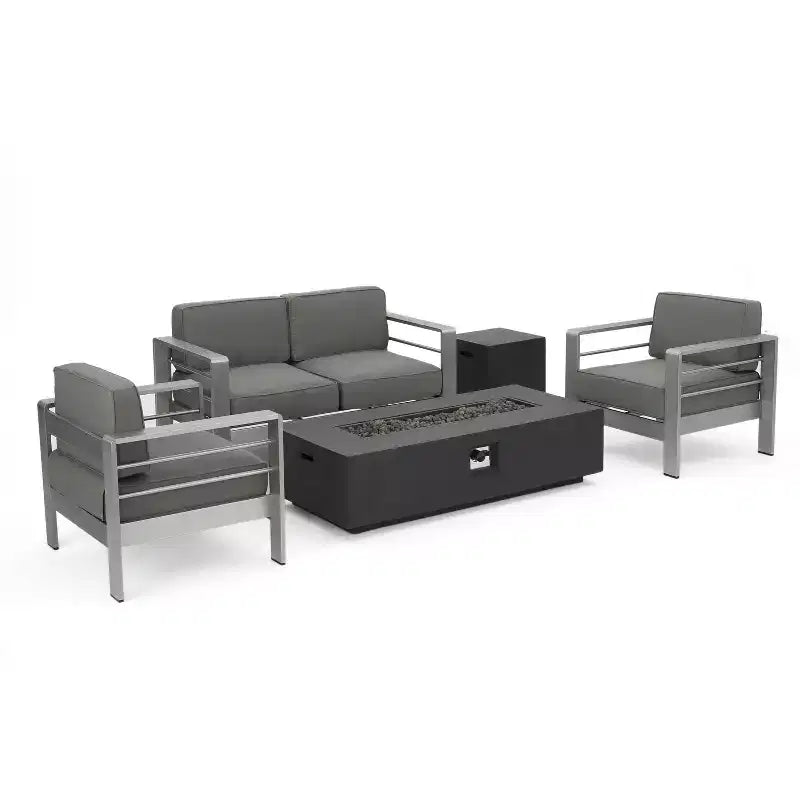 GDFStudio Crested Bay Set da conversazione da esterno a 4 posti in alluminio con braciere grigio scuro