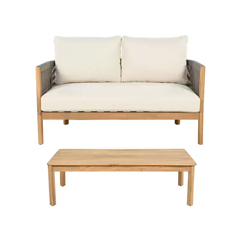 Christopher Knight Home Gilda Set da salotto con divanetto e tavolino in legno di acacia e corda intrecciata per patio