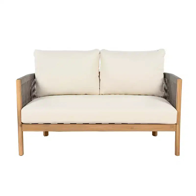 Christopher Knight Home Gilda Set da salotto con divanetto e tavolino in legno di acacia e corda intrecciata per patio