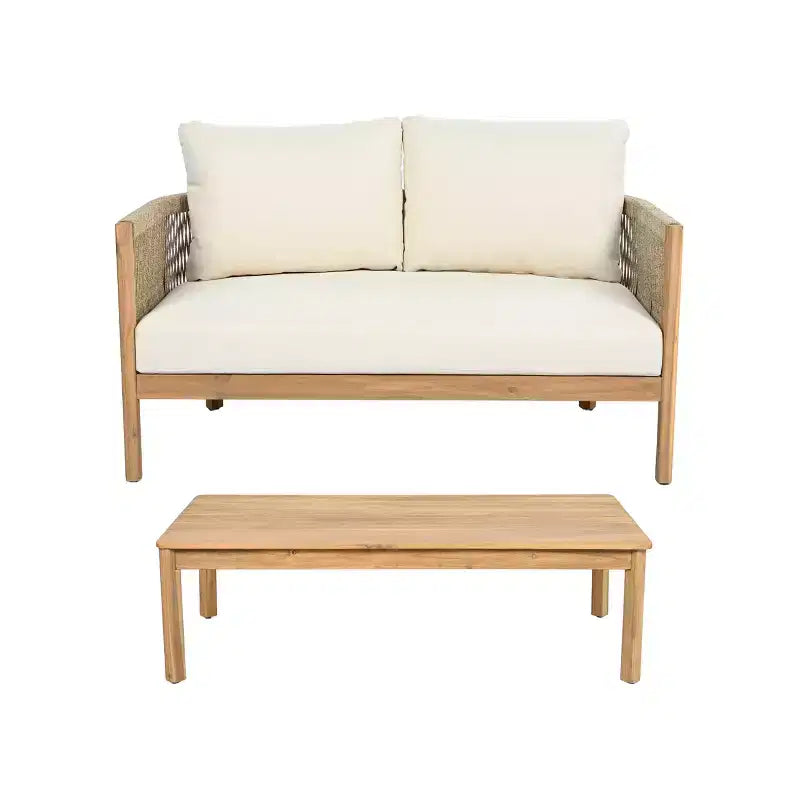 Christopher Knight Home Gilda Set da salotto con divanetto e tavolino in legno di acacia e corda intrecciata per patio