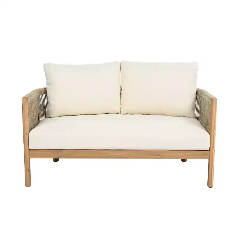 Christopher Knight Home Gilda Set da salotto con divanetto e tavolino in legno di acacia e corda intrecciata per patio