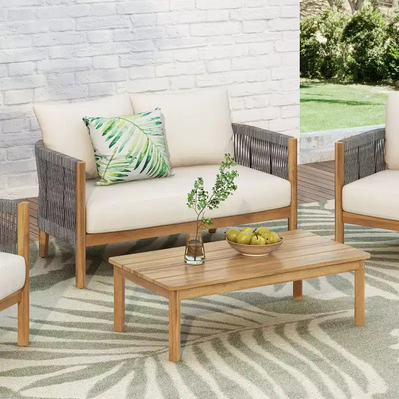 Christopher Knight Home Gilda Set da salotto con divanetto e tavolino in legno di acacia e corda intrecciata per patio