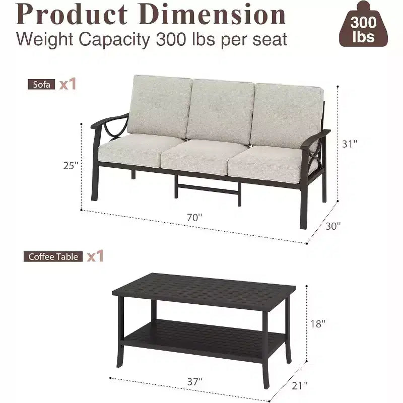 Set di mobili da giardino Heynemo, set da conversazione da patio in 2 pezzi, set di mobili in metallo con divano a 3 posti