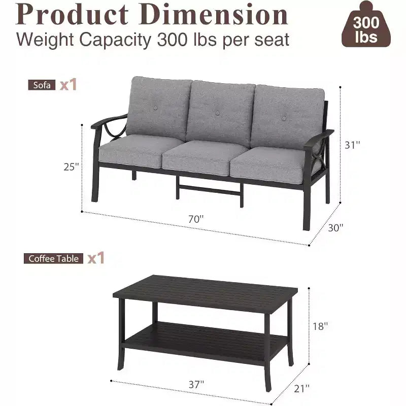 Set di mobili da giardino Heynemo, set da conversazione da patio in 2 pezzi, set di mobili in metallo con divano a 3 posti