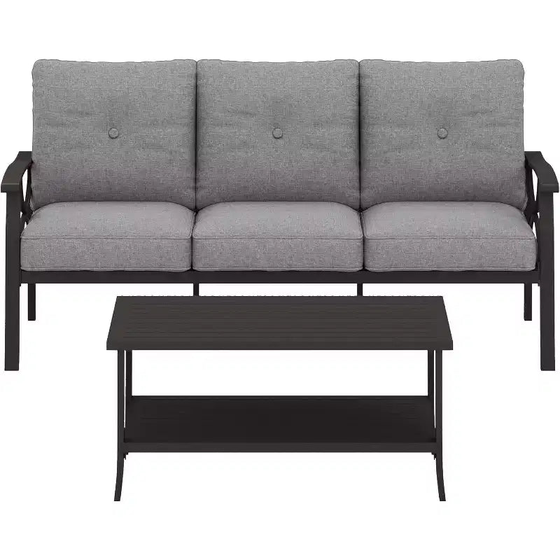 Set di mobili da giardino Heynemo, set da conversazione da patio in 2 pezzi, set di mobili in metallo con divano a 3 posti