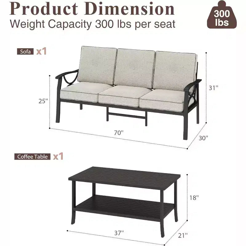 Set di mobili da giardino Heynemo, set da conversazione da patio in 2 pezzi, set di mobili in metallo con divano a 3 posti