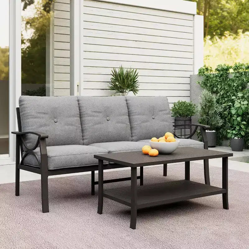 Set di mobili da giardino Heynemo, set da conversazione da patio in 2 pezzi, set di mobili in metallo con divano a 3 posti