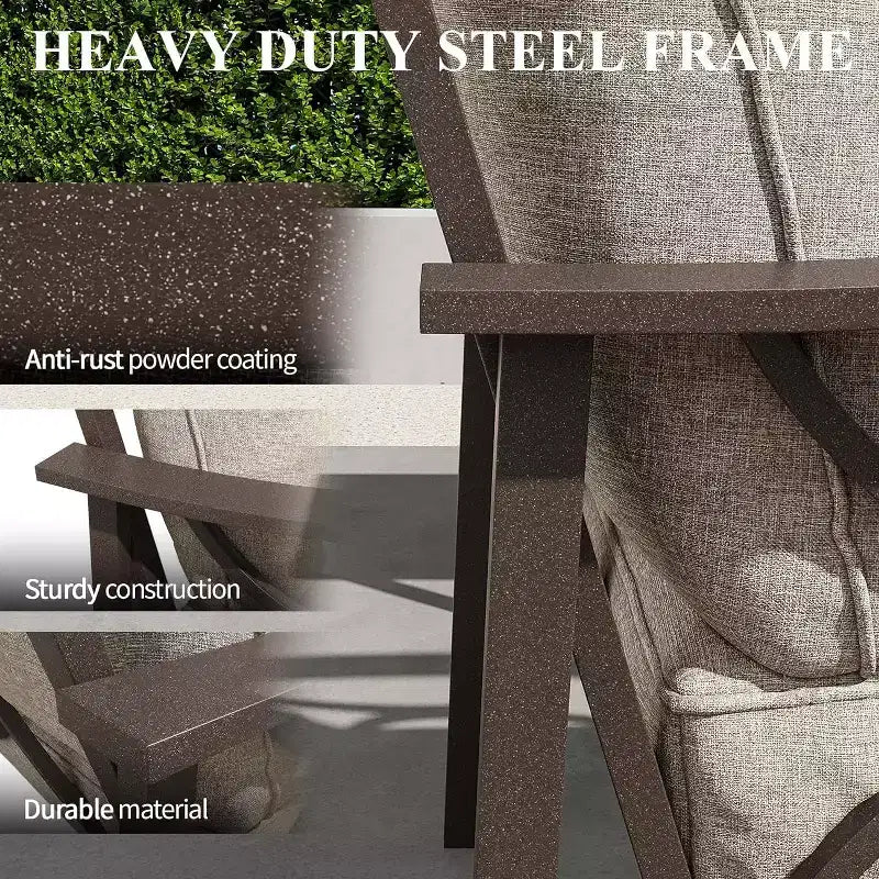 Heynemo Set di mobili da esterno per patio, 6 pezzi, con tavolino da caffè e pouf, set di mobili in metallo per portico e cortile, colore caffè