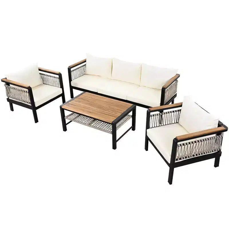 Set Divano Sezionale da Esterno 4 Pezzi, Salottino da Patio 5 Posti con Cuscini e Tavolino da Caffè - ModernLuxe
