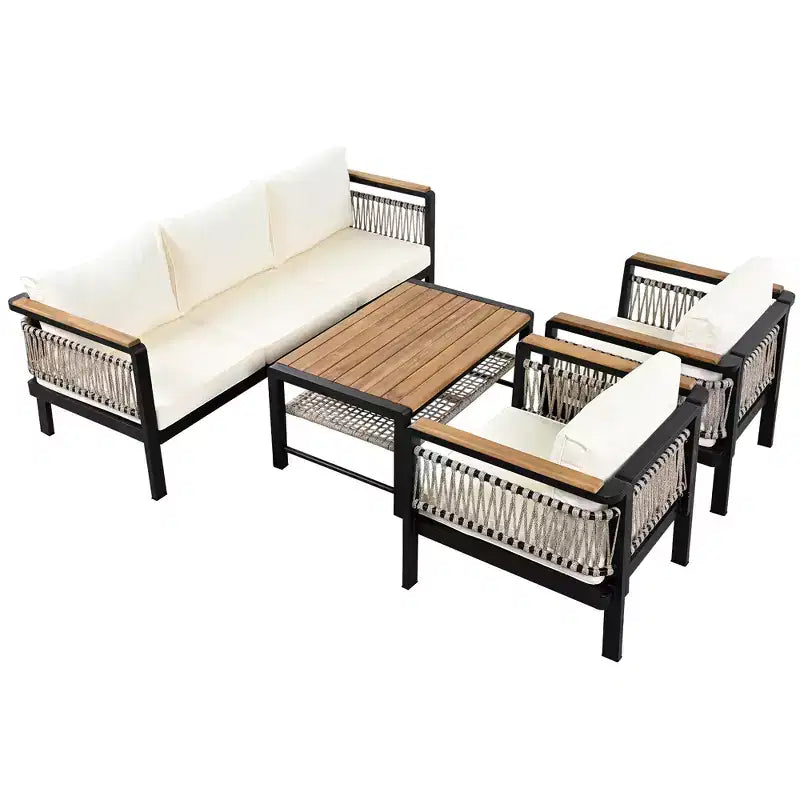 Set Divano Sezionale da Esterno 4 Pezzi, Salottino da Patio 5 Posti con Cuscini e Tavolino da Caffè - ModernLuxe