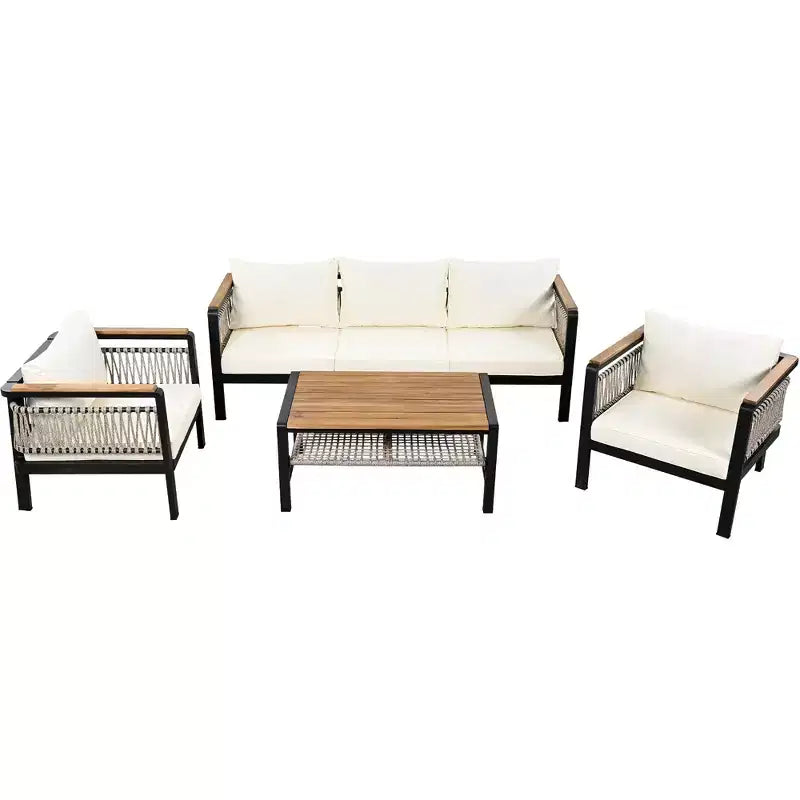 Set Divano Sezionale da Esterno 4 Pezzi, Salottino da Patio 5 Posti con Cuscini e Tavolino da Caffè - ModernLuxe