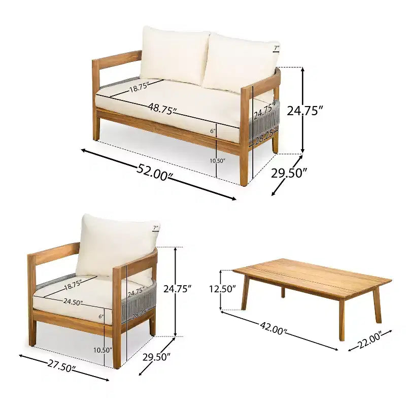Christopher Knight Home Olympia Set da 4 Pezzi da Esterno in Legno di Acacia, Beige/Teak