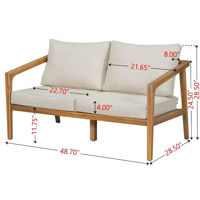 Christopher Knight Home Osborn Set Salotto da Esterno a 4 Pezzi in Legno di Acacia con Design a Doghe e Cuscini, Teak/Beige