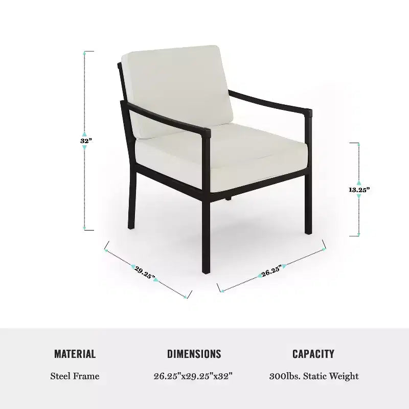 Set da conversazione da patio 4 pezzi Martha Stewart in acciaio con divanetto a due posti, 2 sedie, tavolino da caffè, colore nero