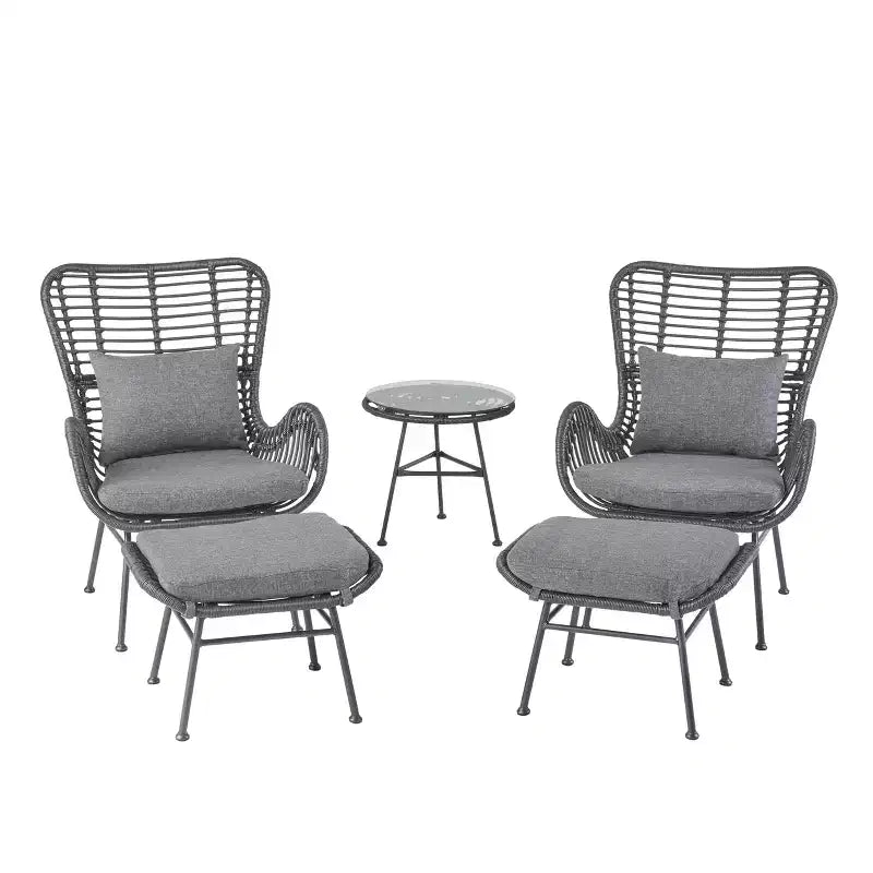 Christopher Knight Home Bechtel Set da conversazione da 5 pezzi per esterni in vimini e vetro temperato con pouf
