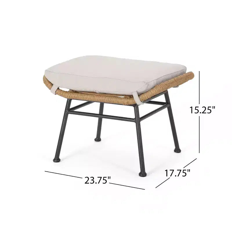 Christopher Knight Home Bechtel Set da conversazione da 5 pezzi per esterni in vimini e vetro temperato con pouf