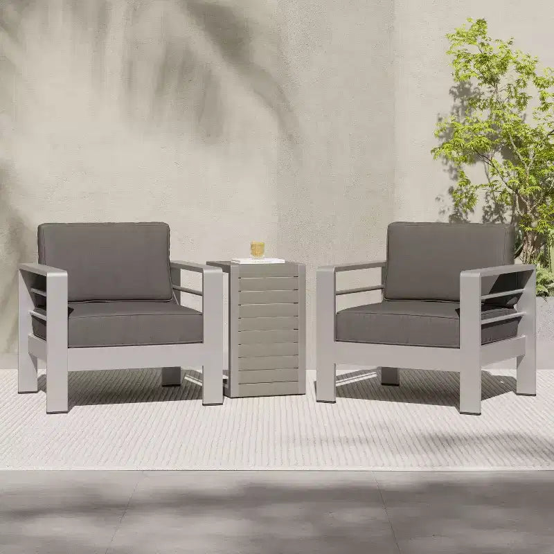 Set da conversazione da esterno a 3 pezzi Christopher Knight Home Crested Bay in alluminio con tavolino a forma di C