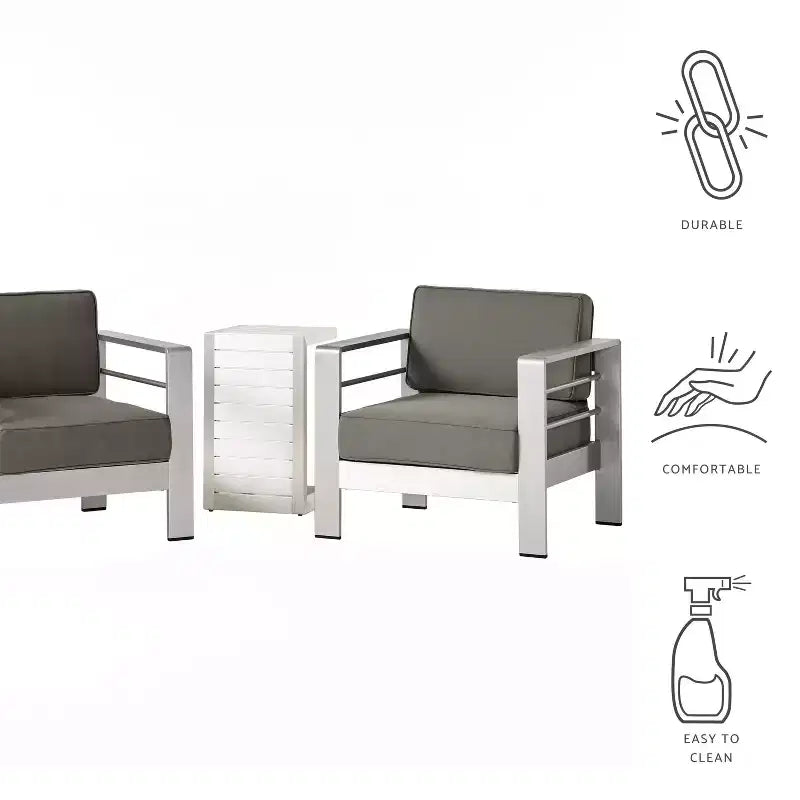 Set da conversazione da esterno a 3 pezzi Christopher Knight Home Crested Bay in alluminio con tavolino a forma di C