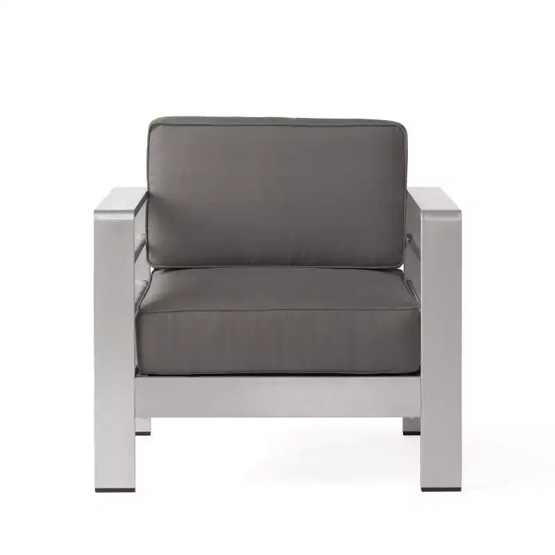 Set da conversazione da esterno a 3 pezzi Christopher Knight Home Crested Bay in alluminio con tavolino a forma di C