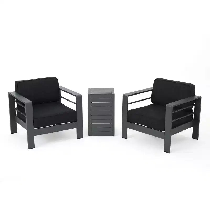 Set da conversazione da esterno a 3 pezzi Christopher Knight Home Crested Bay in alluminio con tavolino a forma di C