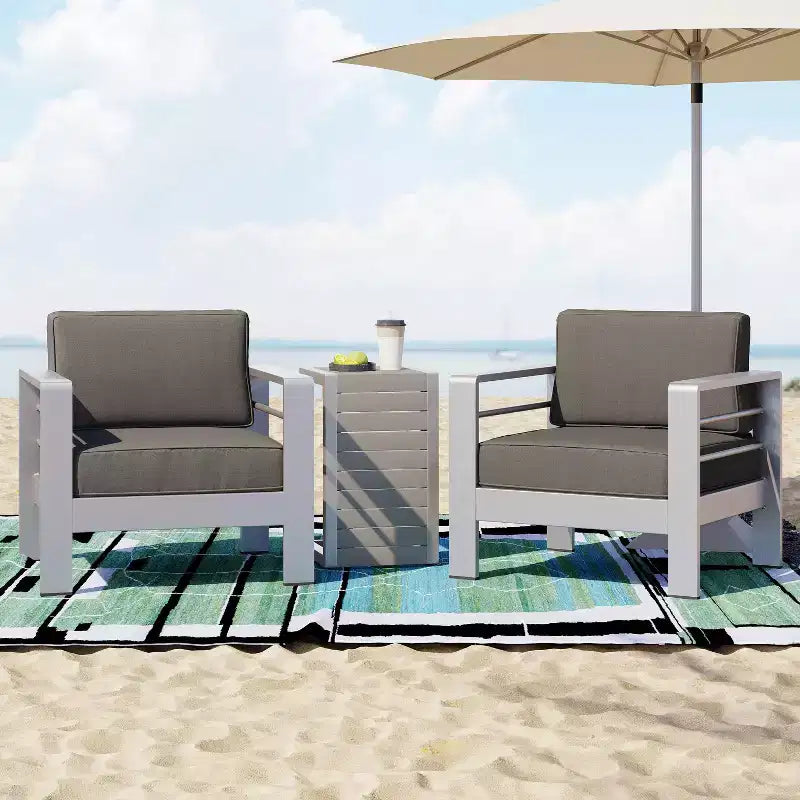 Set da conversazione da esterno a 3 pezzi Christopher Knight Home Crested Bay in alluminio con tavolino a forma di C