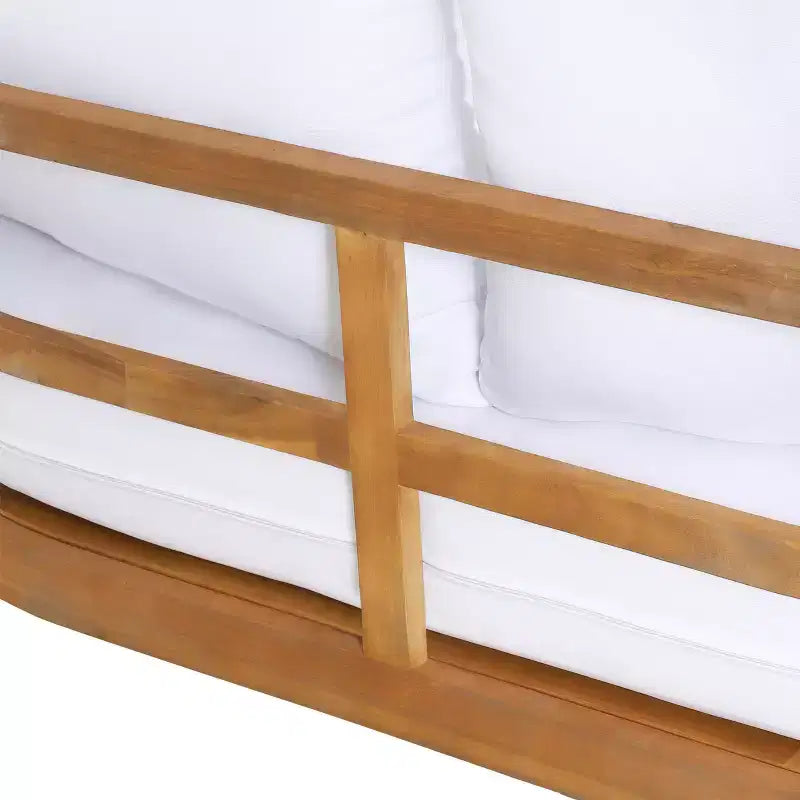 GDFStudio Aggie, set da esterni con divanetto a due posti e tavolino da caffè in legno di acacia con cuscini, teak/bianco
