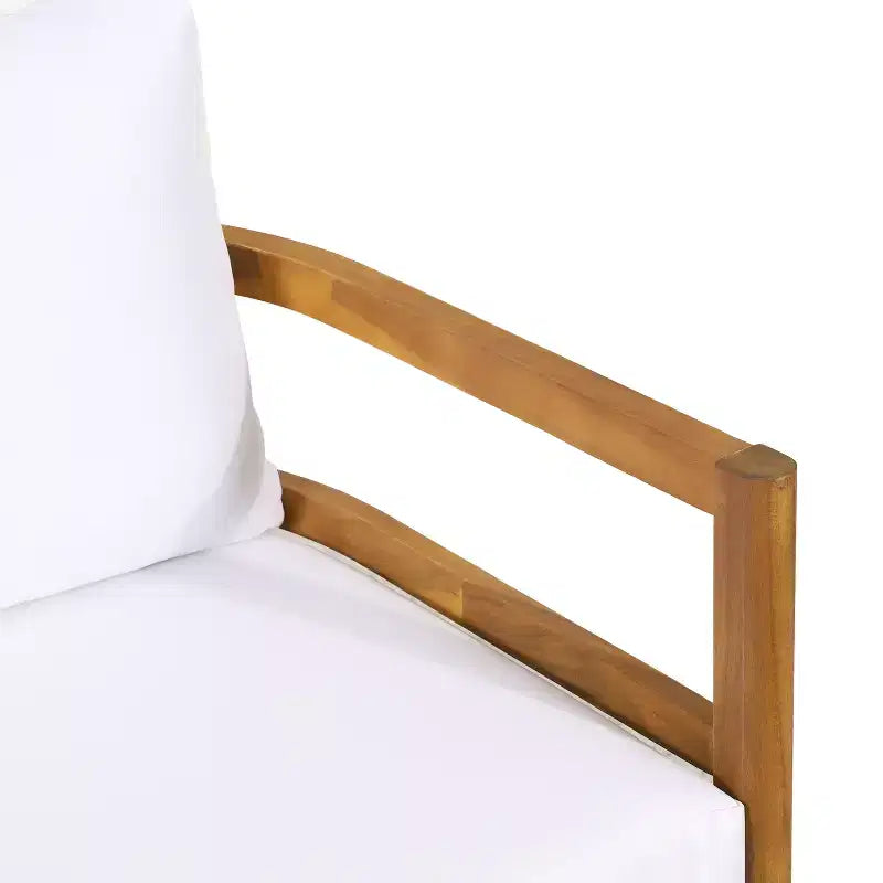 GDFStudio Aggie, set da esterni con divanetto a due posti e tavolino da caffè in legno di acacia con cuscini, teak/bianco