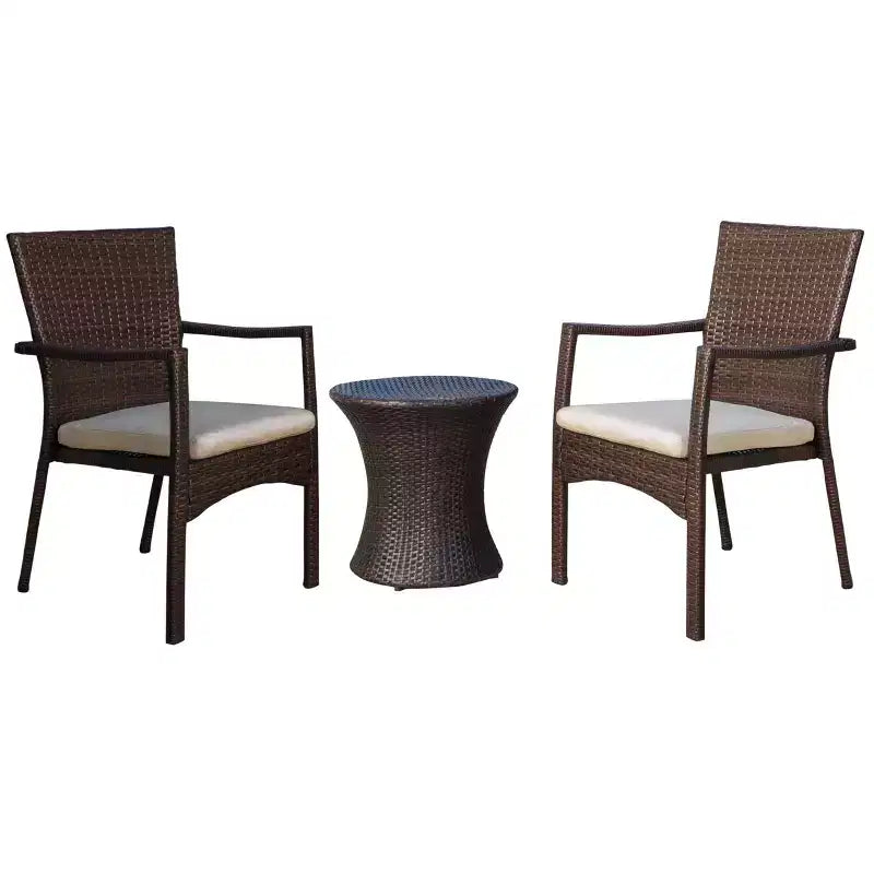GDFStudio Angelica Set da Salotto da Esterno a 3 Pezzi in Vimini e Ferro con Cuscini Impermeabili, Marrone/Beige