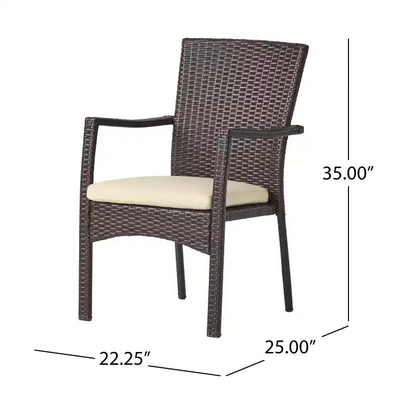 GDFStudio Angelica Set da Salotto da Esterno a 3 Pezzi in Vimini e Ferro con Cuscini Impermeabili, Marrone/Beige