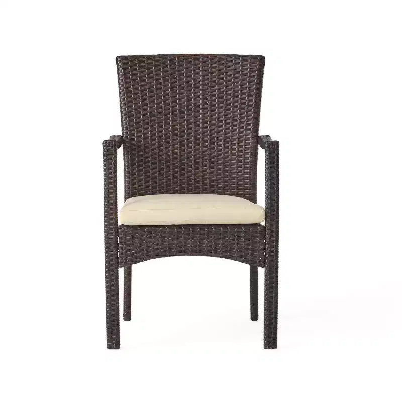 GDFStudio Angelica Set da Salotto da Esterno a 3 Pezzi in Vimini e Ferro con Cuscini Impermeabili, Marrone/Beige