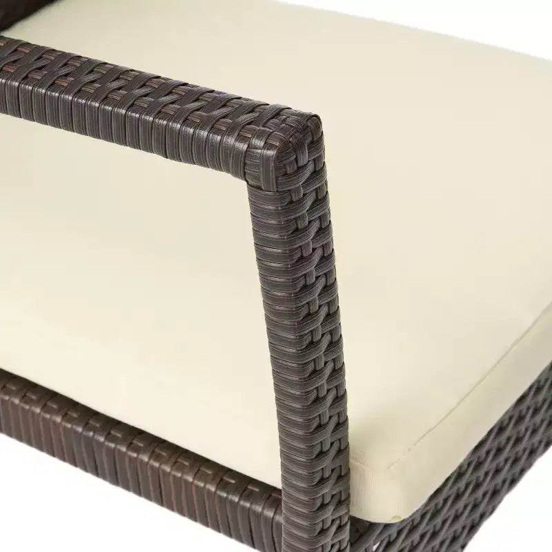GDFStudio Angelica Set da Salotto da Esterno a 3 Pezzi in Vimini e Ferro con Cuscini Impermeabili, Marrone/Beige