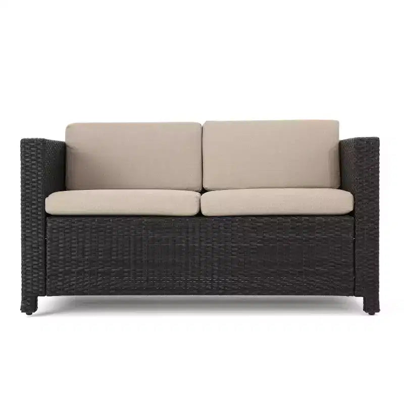 Christopher Knight Home Puerta, Set Salotto da Esterno a 4 Posti in Vimini con Cuscini