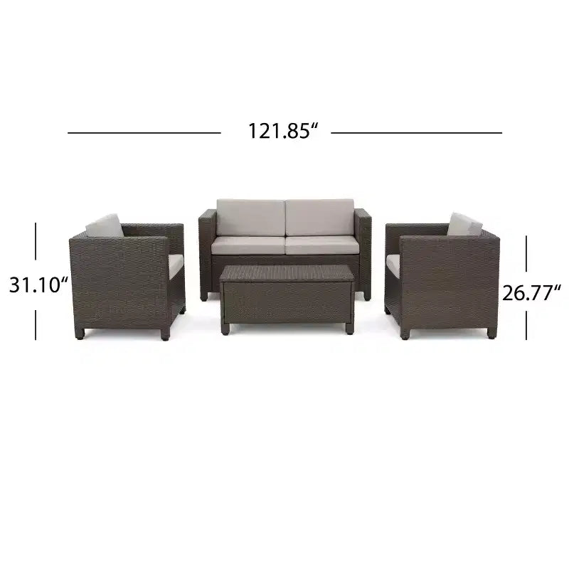 Christopher Knight Home Puerta, Set Salotto da Esterno a 4 Posti in Vimini con Cuscini