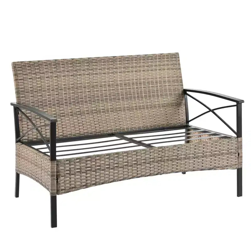 Mobili da giardino, Mobili per esterni, Mobili stagionali in vimini PE, Set da quattro mobili in vimini con tavolo in metallo nero
