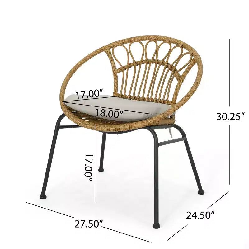 Christopher Knight Home Specter Set da 3 Pezzi da Conversazione per Esterno in Vimini e Vetro Temperato con Cuscini, Marrone Chiaro/Beige