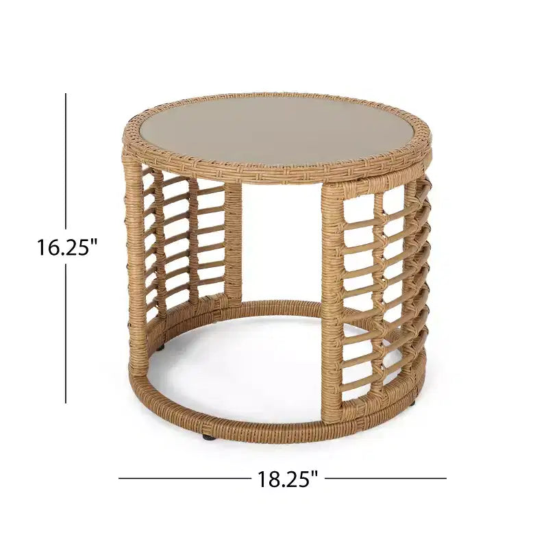 Christopher Knight Home Specter Set da 3 Pezzi da Conversazione per Esterno in Vimini e Vetro Temperato con Cuscini, Marrone Chiaro/Beige
