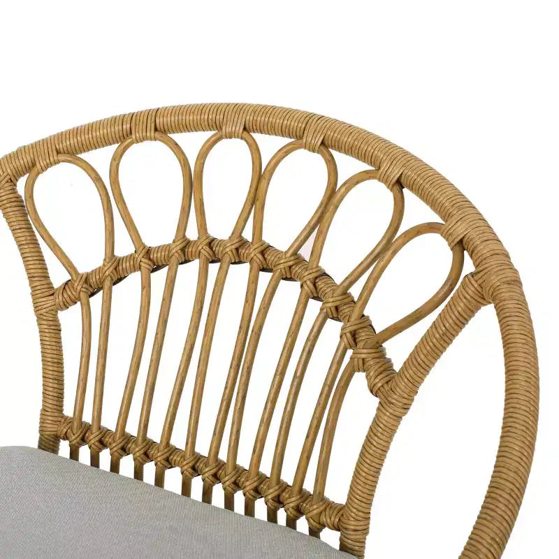 Christopher Knight Home Specter Set da 3 Pezzi da Conversazione per Esterno in Vimini e Vetro Temperato con Cuscini, Marrone Chiaro/Beige