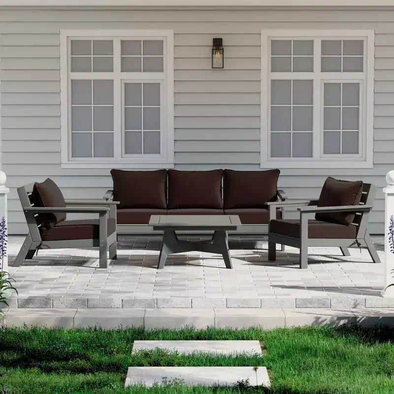 WestinTrends Avalon Set Divano Sezionale Modulare da Esterno a 6 Pezzi, Grigio/Marrone