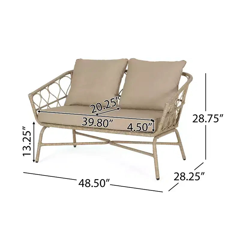 Set divanetto e tavolino da caffè GDFStudio Colmar per esterni in vimini con cuscini, marrone chiaro/beige