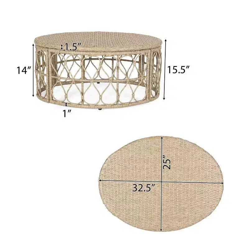 Set divanetto e tavolino da caffè GDFStudio Colmar per esterni in vimini con cuscini, marrone chiaro/beige