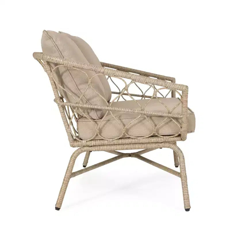 Set divanetto e tavolino da caffè GDFStudio Colmar per esterni in vimini con cuscini, marrone chiaro/beige