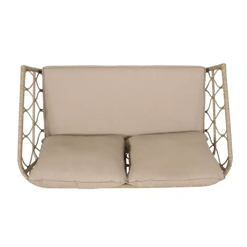 Set divanetto e tavolino da caffè GDFStudio Colmar per esterni in vimini con cuscini, marrone chiaro/beige