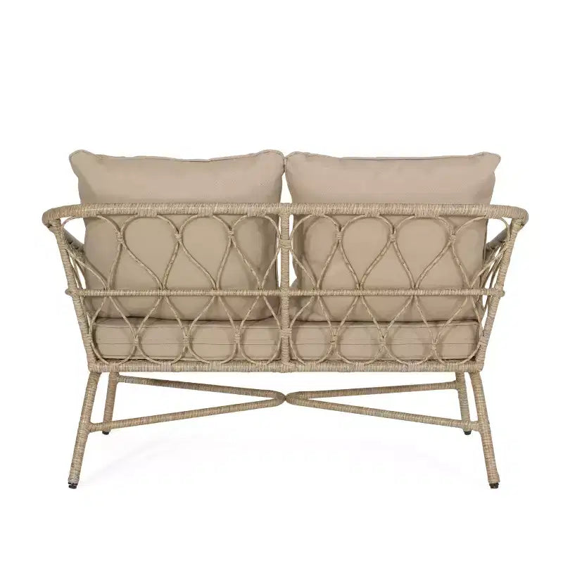 Set divanetto e tavolino da caffè GDFStudio Colmar per esterni in vimini con cuscini, marrone chiaro/beige